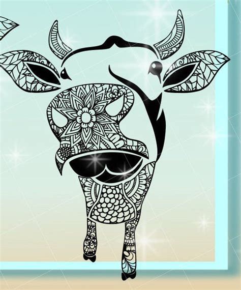 Cow With Bow Mandala Zentangle SVG Files For Cricut Silhouette Dxf