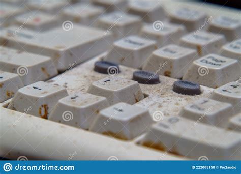 A Fragment Of Dirty And Dusty Computer Keyboard Close Up Stock Photo