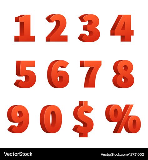 Red 3d Numbers Signs Royalty Free Vector Image