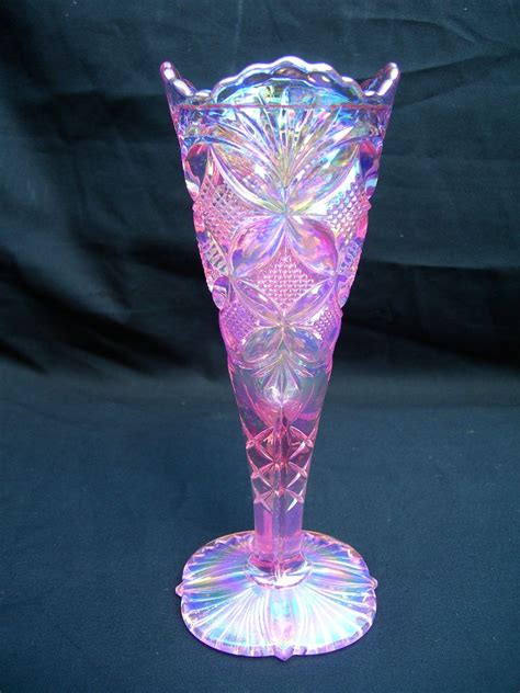 Fenton Art Glass ~ Pink Carnival Glass Vase Carnival Glass Antique Glass Carnival Glassware