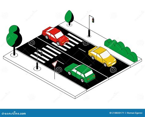 Isometric Automobile Traffic Cartoon City Road Cars Moving In
