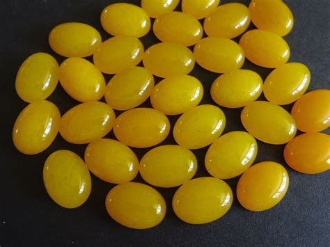 18x13mm Natural White Jade Gemstone Cabochon Dyed Golden Yellow Oval