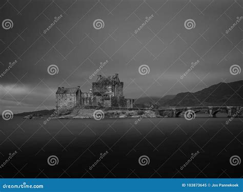 Black And White Photo From The Famous Eilean Donan Castle Stock Image