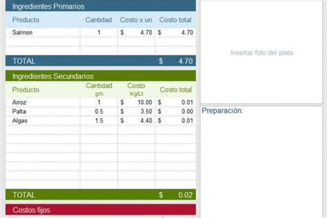 Plantilla Excel Calculadora De Costo De Recetas Descarga Gratis