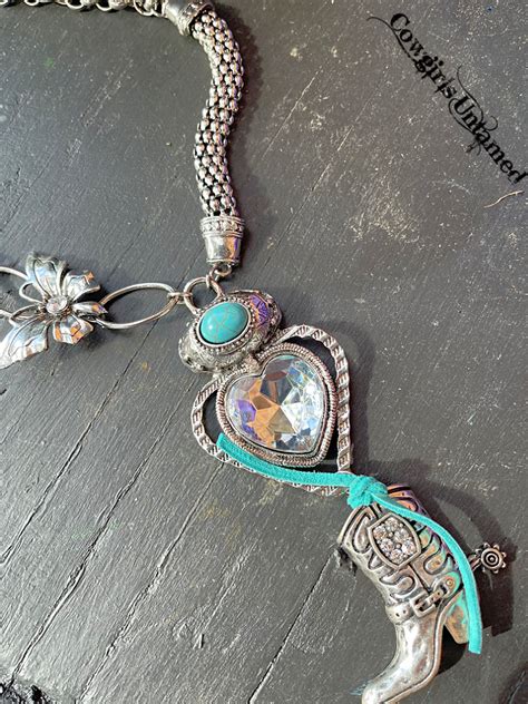 GIVIN HIM THE BOOT NECKLACE Custom Large Crystal Turquoise Silver