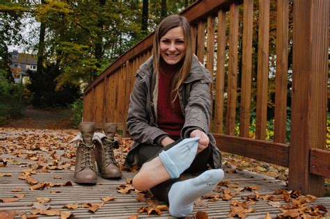 The Joy Of Autumn Julia Taking Her Socks Off By Foot Portrait On Deviantart