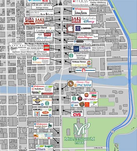 Michigan Avenue Chicago Shopping Map Printable Map