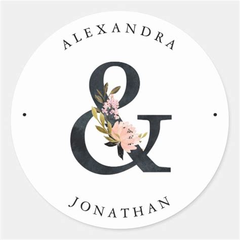 Elegant Ampersand Black And White Wedding Classic Round Sticker