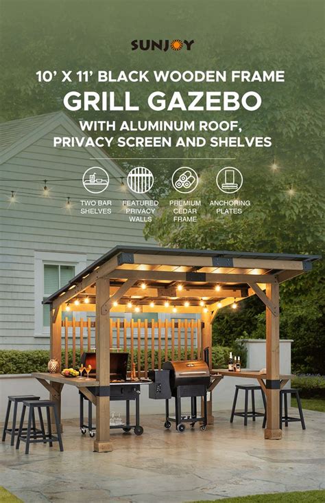 Sunjoy Wood BBQ Grill Gazebo For Sale X For Outdoor Backyard Patio