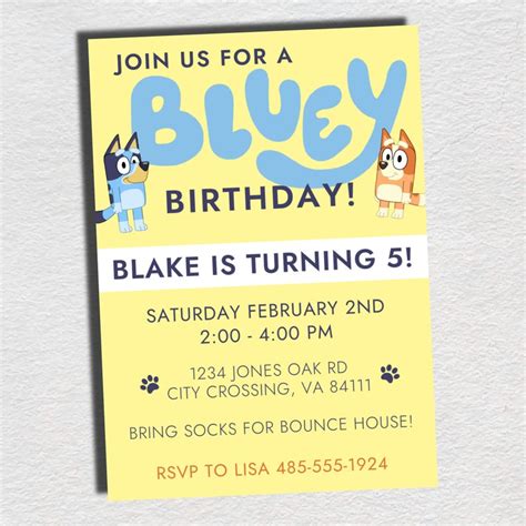 Bluey Birthday Bluey Birthday Invitation Birthday Party Etsy