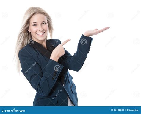 Portrait Of Attractive Smiling Business Woman Presenting Isolated