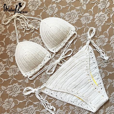2020 New White Bikinis Handmade Crochet Bikini Set Sexy Women Swimwea