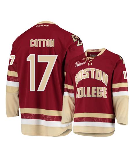 Mens Under Armour Boston College Eagles 17 David Cotton Red Hockey Jersey