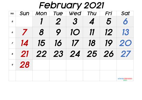 February 2021 Printable Calendar 6 Templates