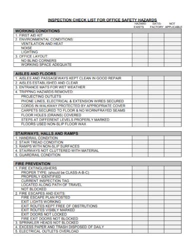 Free Office Safety Inspection Checklist Samples Health Workplace