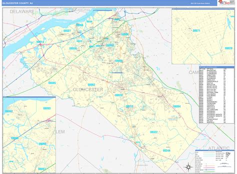 Gloucester County, NJ Zip Code Wall Map Basic Style by MarketMAPS