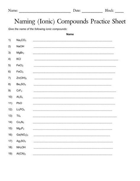 Naming Ionic Compounds Worksheet One Answers Nidecmege