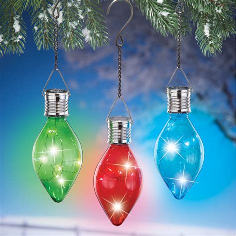 Solar Large Holiday Bulb Lights With Hooks Set Of 3 Collections Etc