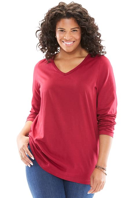 Woman Within Woman Within Plus Size Perfect V Neck Long Sleeve Tee T Shirt