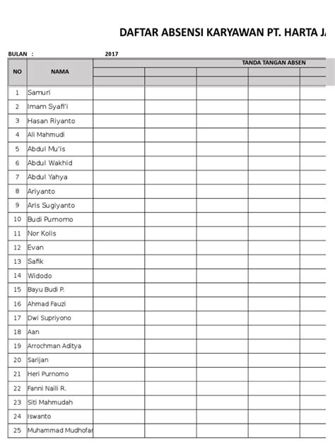 Absensi Berikut Contoh Format Absensi Karyawan Terlengkap Imagesee