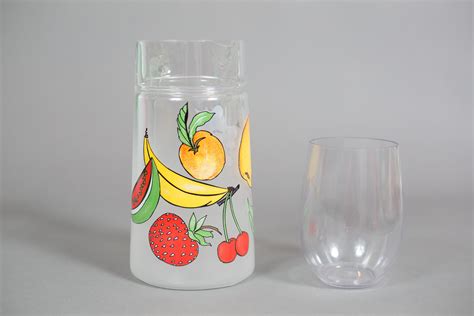 Vintage Fruit Cocktail Pitcher Kitsch Glass Juice Jug 1960 S Barware Vintage Mid Century