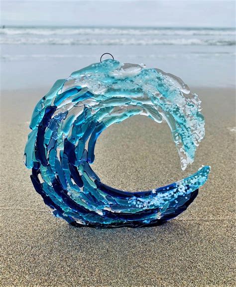 Fused Glass Ocean Wave Art Glass Wave Wall Decor Blue Ocean Etsy Coral Wall Art Coral Walls