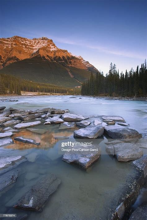 Mount Kerkeslin Athabasca Falls Jasper National Park High Res Stock