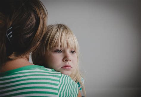 Sad Crying Little Girl Hugging Mother Parenting Sensory Stepping Stones