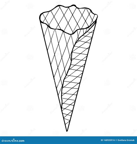 Waffle Cone Hand Drawing Line Doodles Outline Waffle Tube For Ice