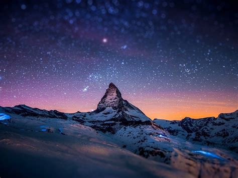 Snowy Winter Night Mountains With Snow Hd Wallpaper For
