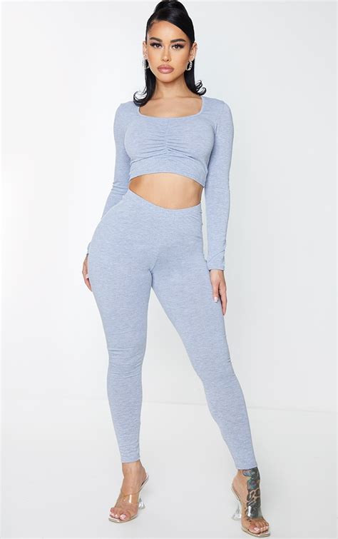 Shape Grey Jersey Ruched Bum Leggings Curve Prettylittlething Aus