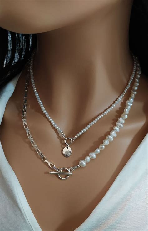 Sterling Silver Necklace With Pearls Summer Trendy Necklace Etsy