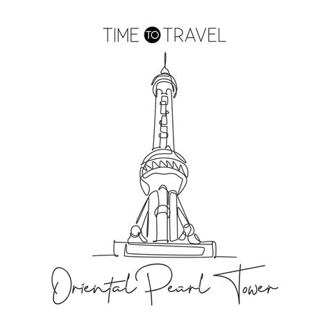 Single Continuous Line Drawing Oriental Pearl Tower Landmark Beautiful