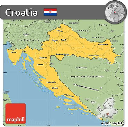 All regions, cities, roads, streets and buildings satellite view. Free Savanna Style Simple Map of Croatia