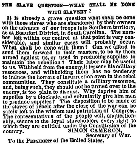 “the Slave Question” New York Times December 4 1861 House Divided