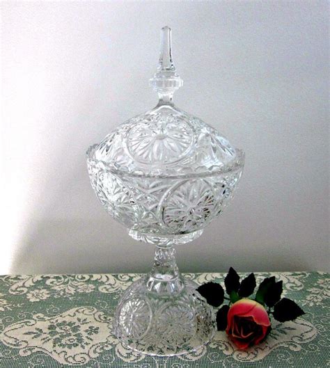 vintage clear glass pedestal covered compote or candy dish