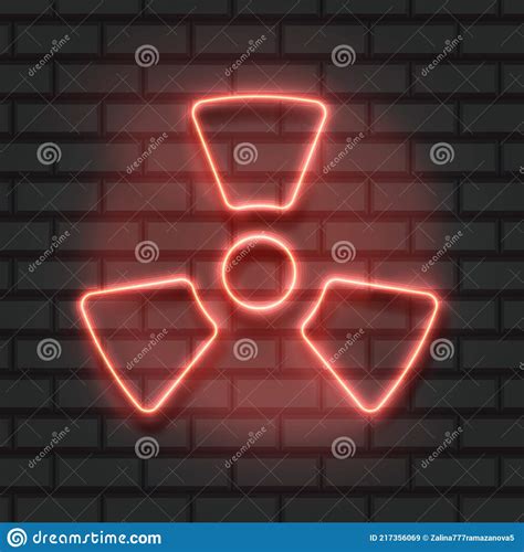 Glowing Neon Radioactive Icon Isolated On Brick Wall Background