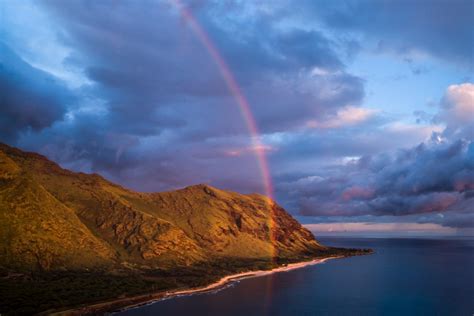 Rainbow At Sunset West Oahu Hawaii Usa Dronestagram