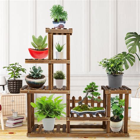 Sayfut Wood Plant Stand Indoor Outdoor Tall Plant Stand Multiple Tier