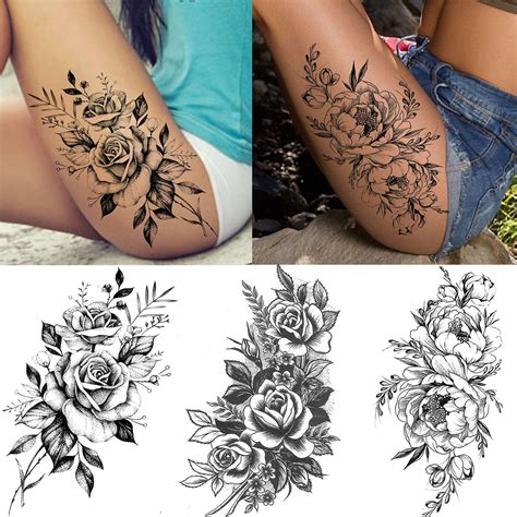 11 sheets nezar large vine peony flower rose full arm temporary tattoo everymarket