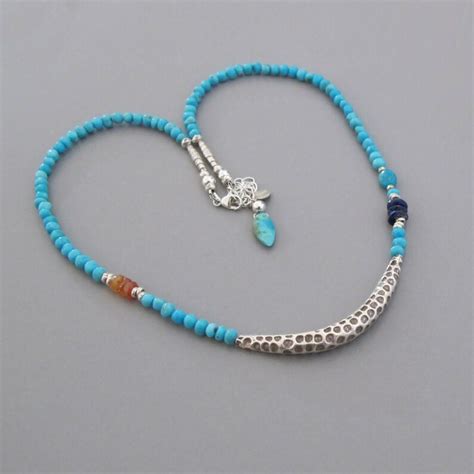 Turquoise Carnelian Lapis Necklace Sterling Silver Djstrang Etsy
