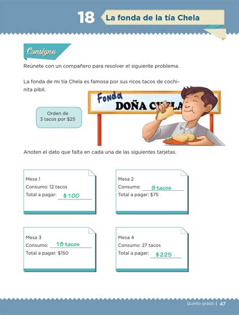 Libro para el alumno grado 5° generación primaria La fonda de tía Chela - Bloque I - Lección 18 ~ Apoyo Primaria