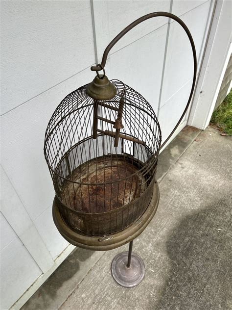 Antique Victorian Bird Cage Vintage Hendryx Brass Wire Hanging Dome