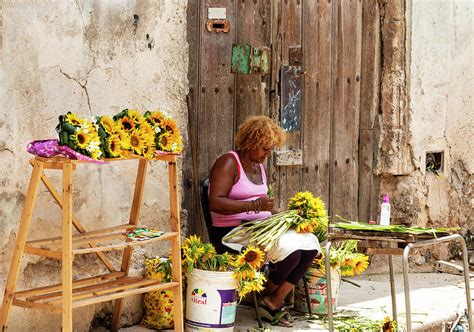 Cuban Women Preparing Bouquets Of Flowers In Havana Cuba Photograph By