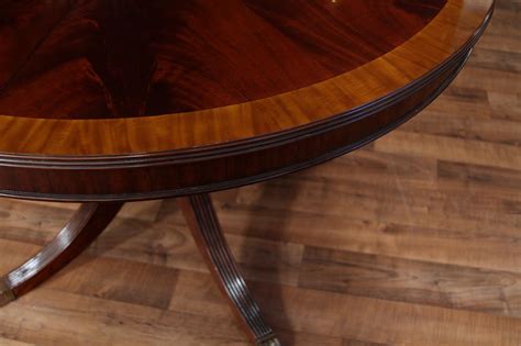 New and used items, cars, real estate, jobs, services solid pine dining table 2 thick pine top single pedestal base 42 round plus 14 leaf expands to 56 six pressback chairs (two captains). Round Mahogany Dining Table with Leaf, Four Leg Reeded ...