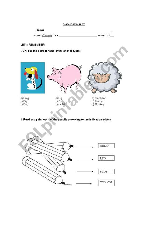 English Diagnostic Test 1st Grade Esl Worksheet By Beatrizhuerta