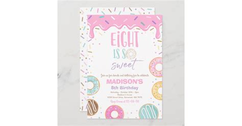 Donut 8th Birthday Party Eight Is So Sweet Invitation Zazzle