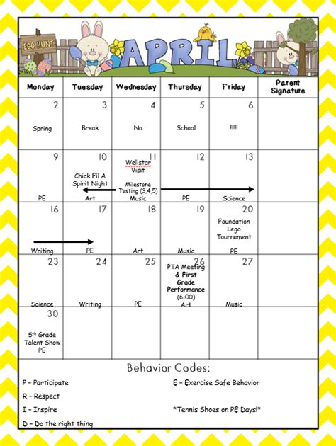 Fun In First With Ms Britton April Calendar