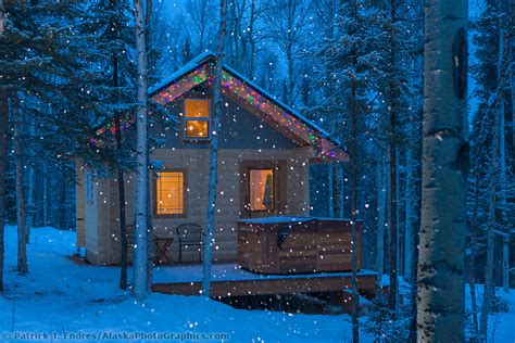Snow Falling On Cabin