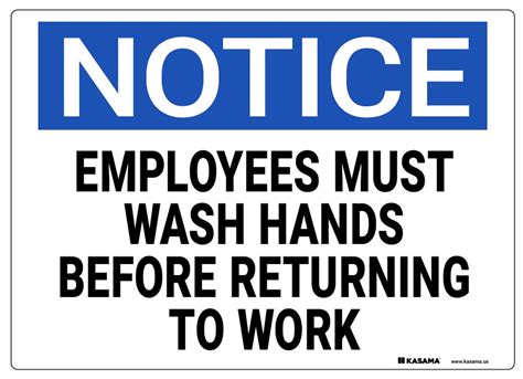 Notice Sign Employees Must Wash Hands Before Returning To Work